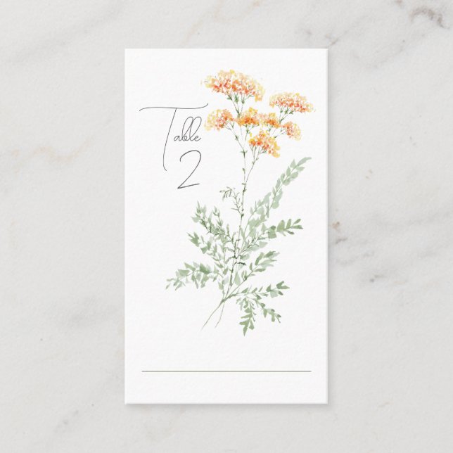 Elegant Watercolor Wildflower Table Number Place Card (Front)