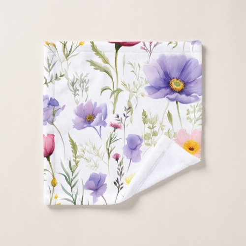 Elegant Watercolor Wildflower Wash Cloth