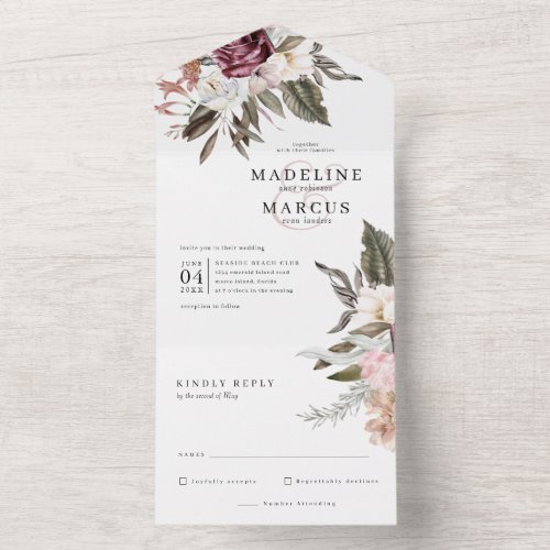 Elegant Watercolor Wildflower Wedding All In One I All In One Invitation