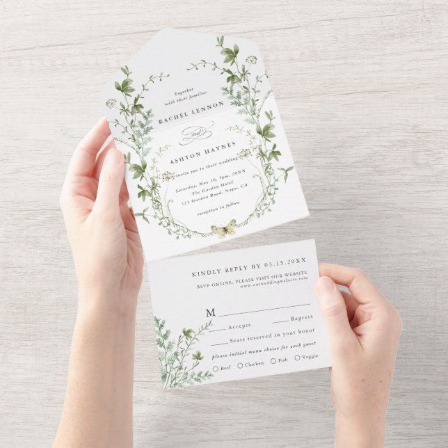 Elegant Watercolor Wildflower Wedding All In One Invitation (Tearaway)