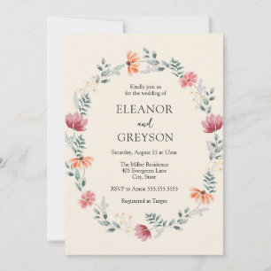 Elegant watercolor wildflower wedding invitation