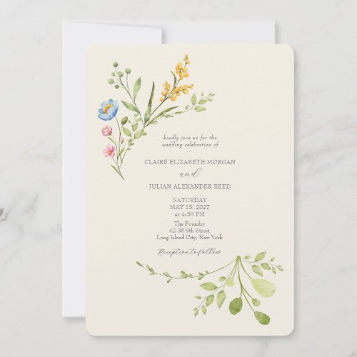 Elegant Watercolor Wildflower Wedding Invitation