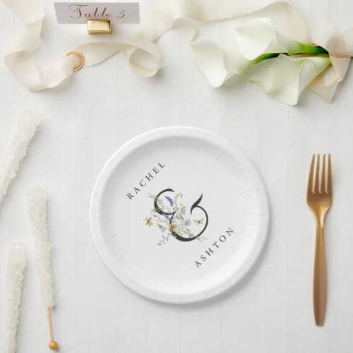 Elegant Watercolor Wildflower Wedding Paper Plates