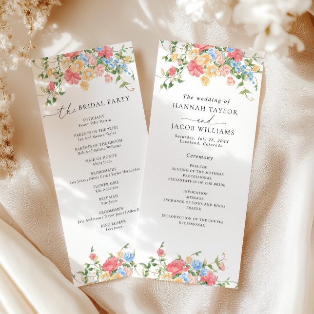 Elegant Watercolor Wildflower Wedding Program (Creator Uploaded)
