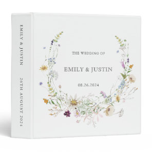 Elegant Watercolor Wildflower White Wedding Album 3 Ring Binder