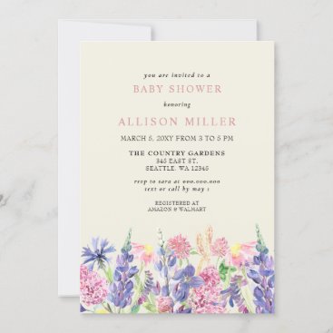 Elegant Watercolor Wildflowers Baby Shower Invitation