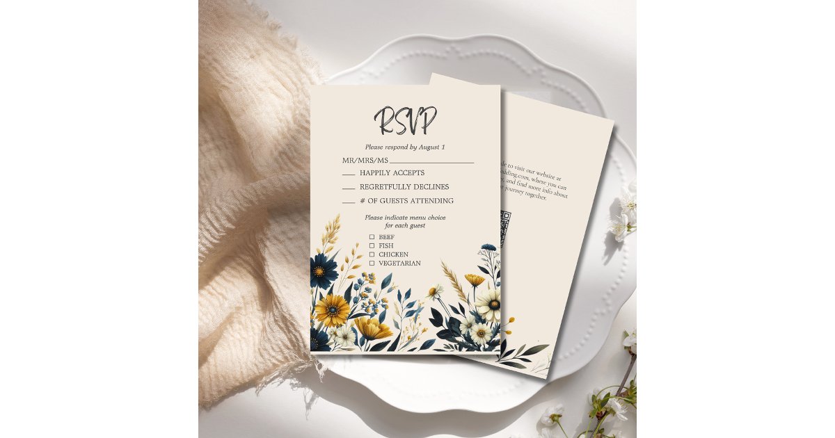 Elegant Watercolor Wildflowers Beige Wedding RSVP Card | Zazzle