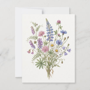 Elegant Watercolor Wildflowers Bouquet Art Note Card