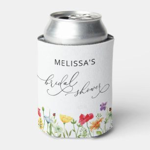 Elegant Watercolor Wildflowers Bridal Shower Can Cooler