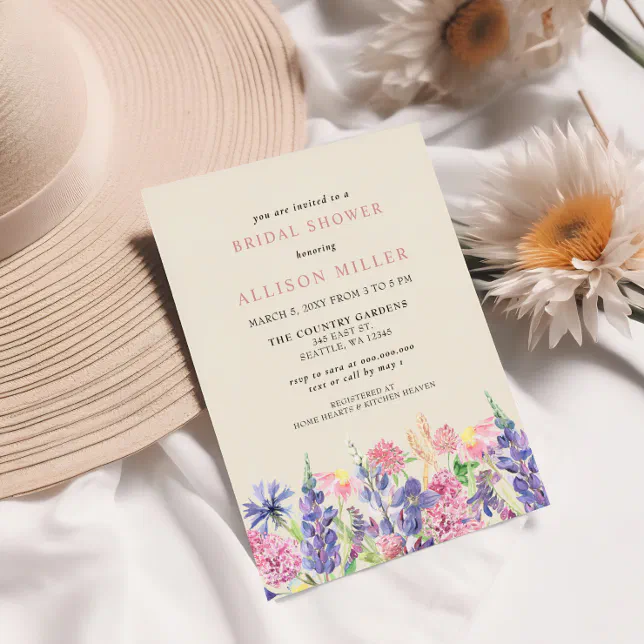 Elegant Watercolor Wildflowers Bridal Shower Invitation Zazzle