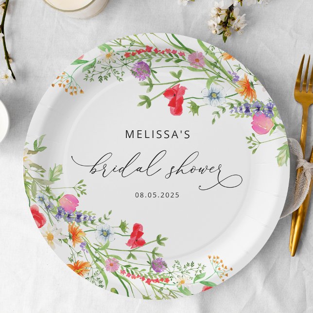 Elegant Watercolor Wildflowers Bridal Shower Paper Plates (Creator Uploaded)