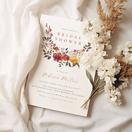 Elegant Watercolor Wildflowers Fall Bridal Shower Invitation