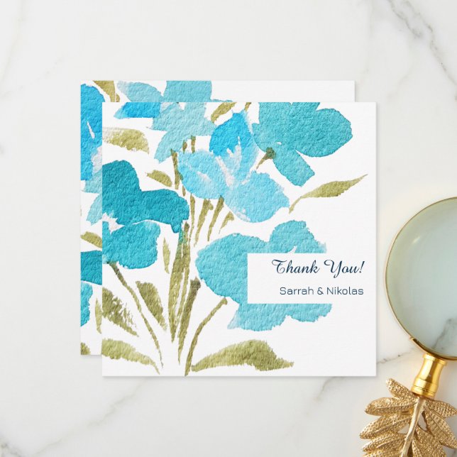 Elegant Watercolor Wildflowers Flat Thank You Card (Front/Back In Situ)