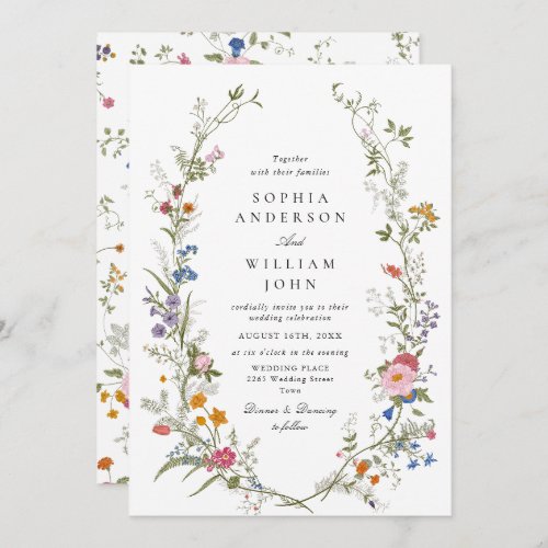 Elegant Watercolor Wildflowers Floral Wedding Invitation