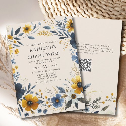 Elegant Watercolor Wildflowers Floral Wedding Invitation