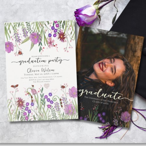 Elegant Watercolor Wildflowers Graduation Party  Invitation