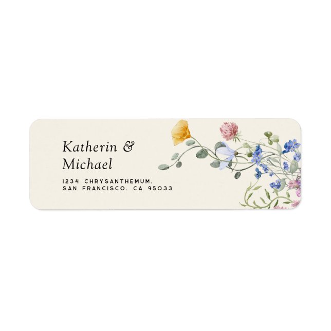 Elegant Watercolor wildflowers meadow Wedding Label (Front)