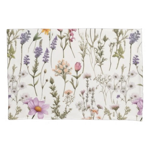Elegant Watercolor Wildflowers Pattern Pillow Case