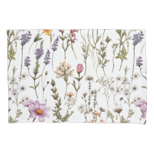 Elegant Watercolor Wildflowers Pattern Pillow Case