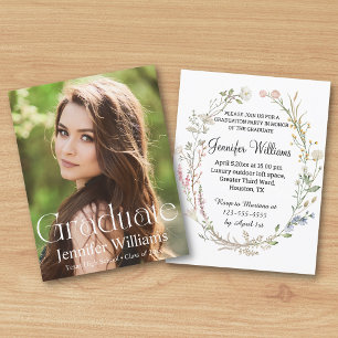 elegant watercolor wildflowers photo Graduation  Invitation