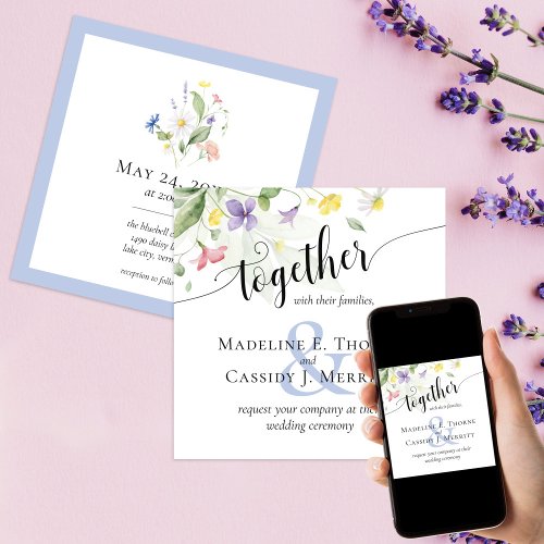 Elegant Watercolor Wildflowers Rainbow Wedding Invitation