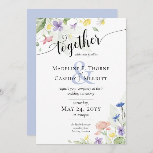 Elegant Watercolor Wildflowers Rainbow Wedding Invitation