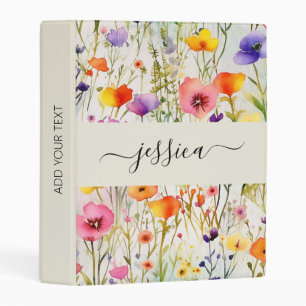 Elegant watercolor wildflowers script name mini binder