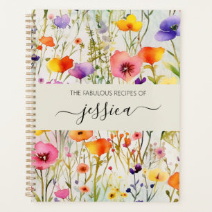 Elegant watercolor wildflowers script name Recipe Planner