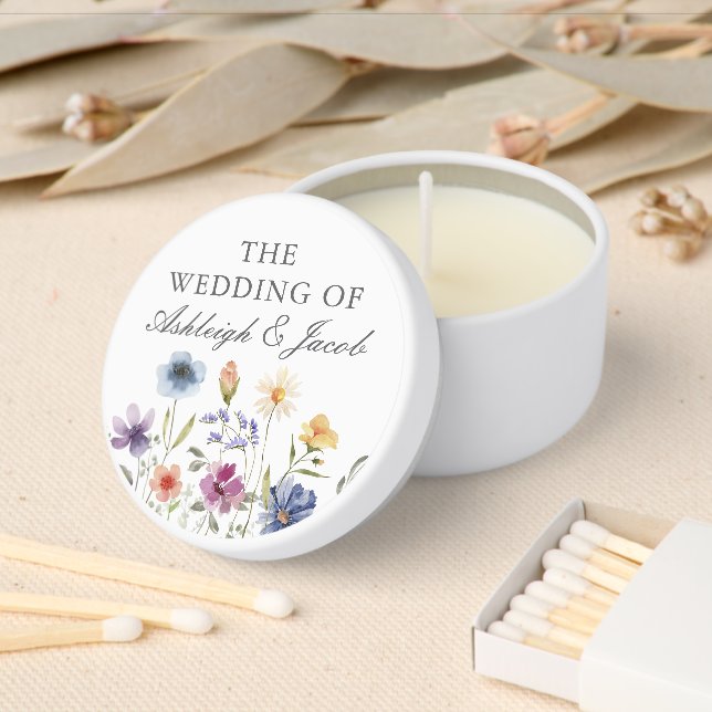 Elegant Watercolor Wildflowers Spring Wedding Mini Candle Favors (Insitu)