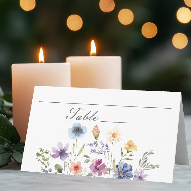 Elegant Watercolor Wildflowers Spring Wedding Place Card (Creator Uploaded)