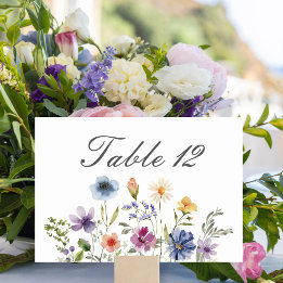 Elegant Watercolor Wildflowers Spring Wedding Table Number