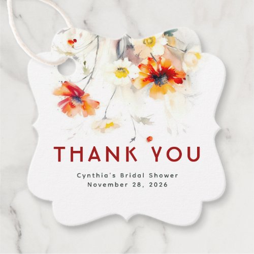 Elegant Watercolor Wildflowers Thank You Wedding Favor Tags