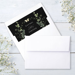 Elegant Watercolor Wildflowers Wedding Black Envelope Liner