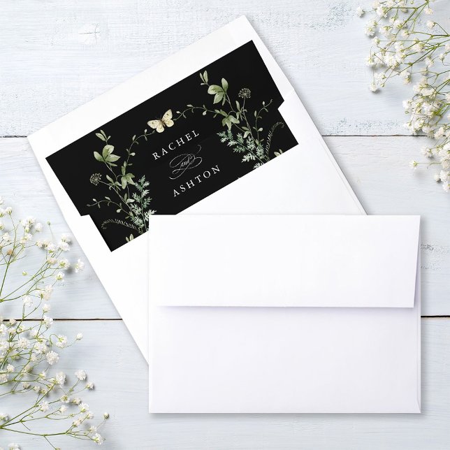 Elegant Watercolor Wildflowers Wedding Black Envelope Liner (Creator Uploaded)