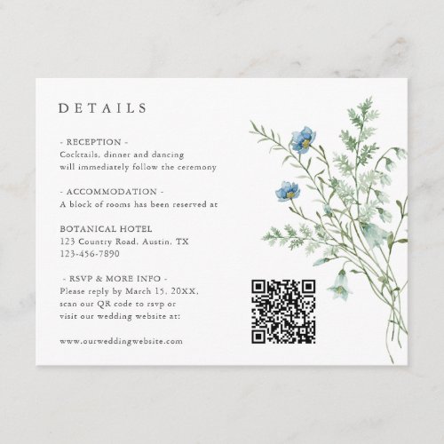 Elegant Watercolor Wildflowers Wedding Details  Enclosure Card