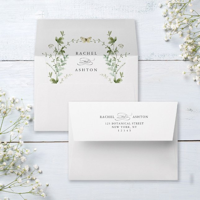 Elegant Watercolor Wildflowers Wedding  Envelope (Inside & Back)