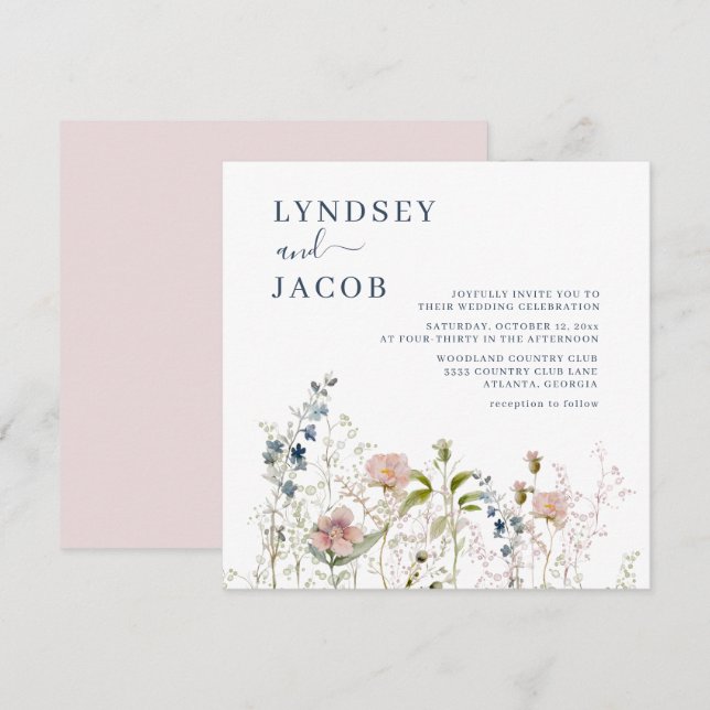 Elegant Watercolor Wildflowers Wedding Invitation (Front/Back)