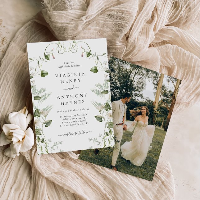 Elegant Watercolor Wildflowers Wedding Photo  Invitation (Creator Uploaded)