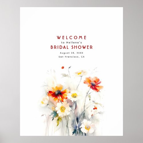 Elegant Watercolor Wildflowers Welcome Sign