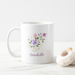 Elegant Watercolor Wildflowers with Name Gift Coffee Mug