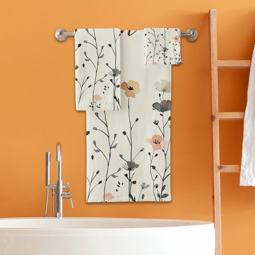 Elegant Watercolor Wildflowers with Name Rustic  Bath Towel Set