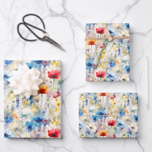Elegant Watercolor Wildflowers Wrapping Paper Sheets