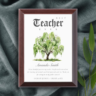 Elegant Watercolor Willow Tree Best Teacher Gift Award Plaque