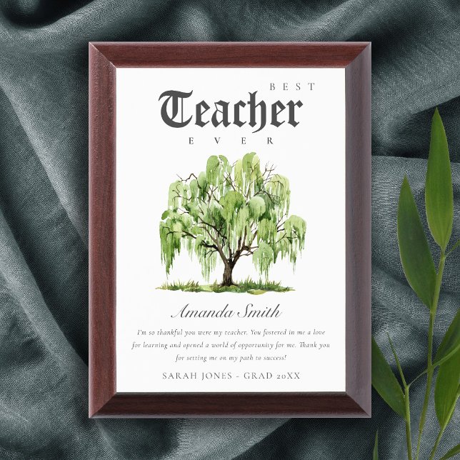 Elegant Watercolor Willow Tree Best Teacher Gift Award Plaque (Creator Uploaded)