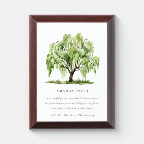 Elegant Watercolor Willow Tree Botanical Gift Award Plaque