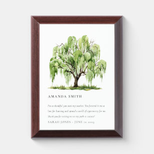 Elegant Watercolor Willow Tree Botanical Gift Award Plaque
