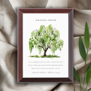 Elegant Watercolor Willow Tree Botanical Gift Award Plaque