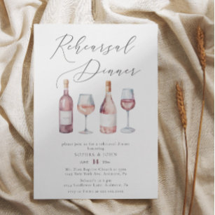 Elegant Watercolor Wine Bottles Rehearsal Dinner Invitation