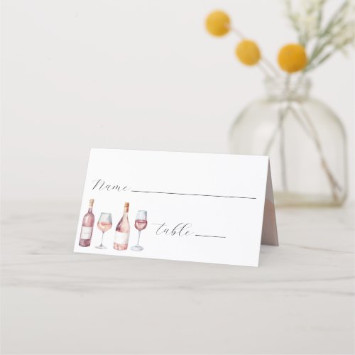 Elegant Watercolor Wine Bottles Vino  Place Card
