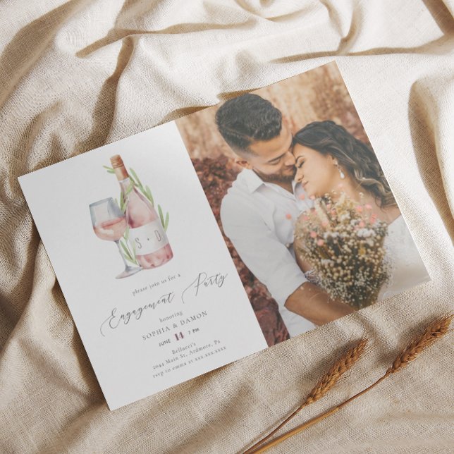 Elegant Watercolor Wine Monogram Engagement Party Invitation (Creator Uploaded)